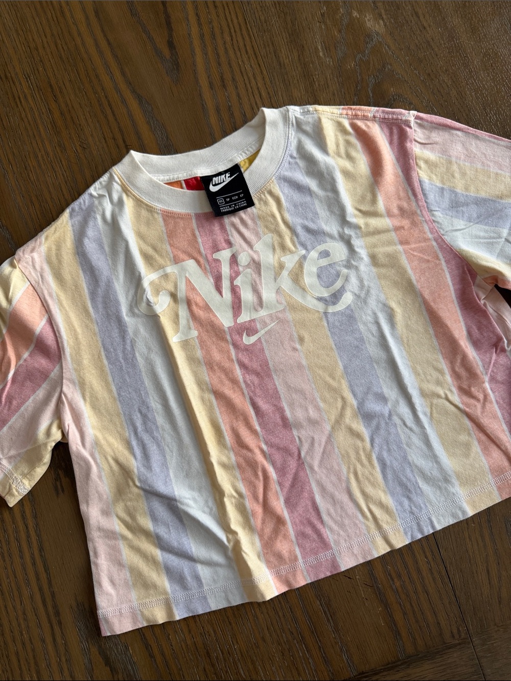 Nike Striped Pastel Crop Tee - White Logo